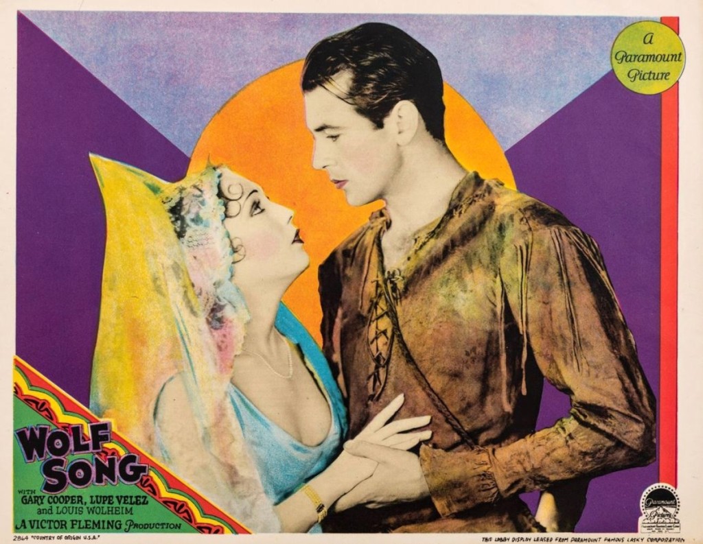 Portrait lobby card for Wolf Song, Paramount Pictures, United States, circa 1929. Film directed by   Victor Fleming, starring Lupe Vélez and Gary Cooper.