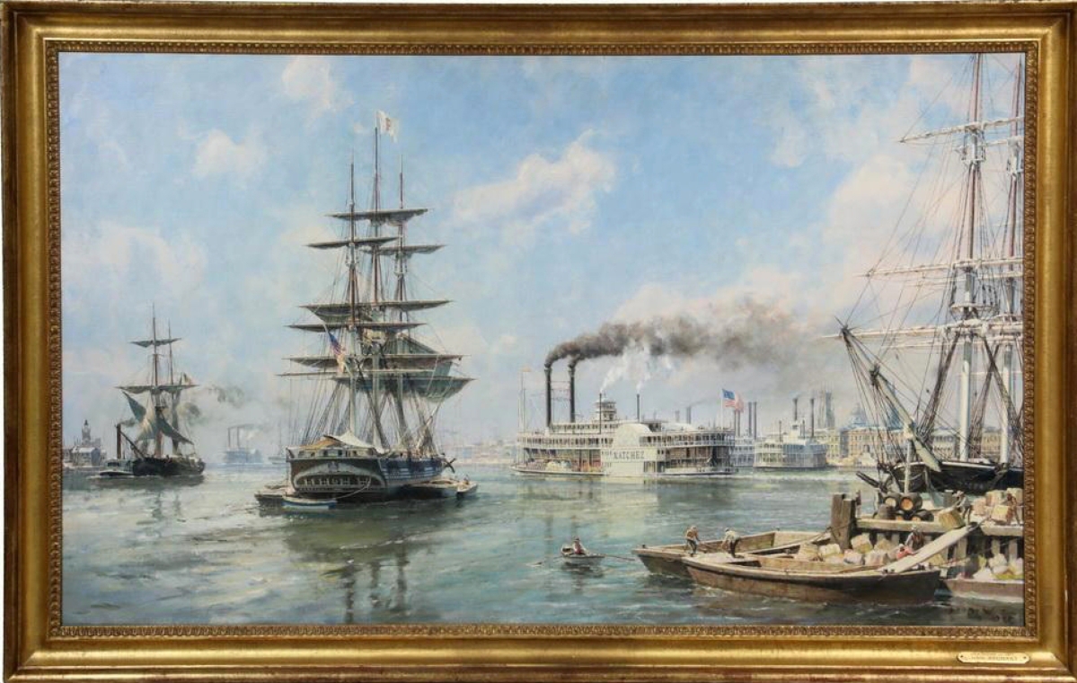 The highest priced item in the three-day sale, realizing $111,150, and titled “New Orleans, 1871” was a large marine scene by John Stobart.