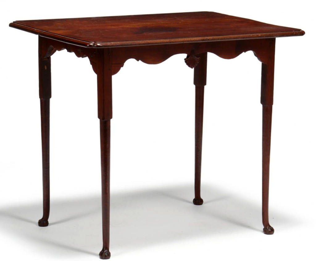 Selling for $57,000 above a $10,000 estimate was this Queen Anne walnut carved tea table that dated to the third quarter of the Eighteenth Century and hailed from Southern Virginia or Northeastern North Carolina.