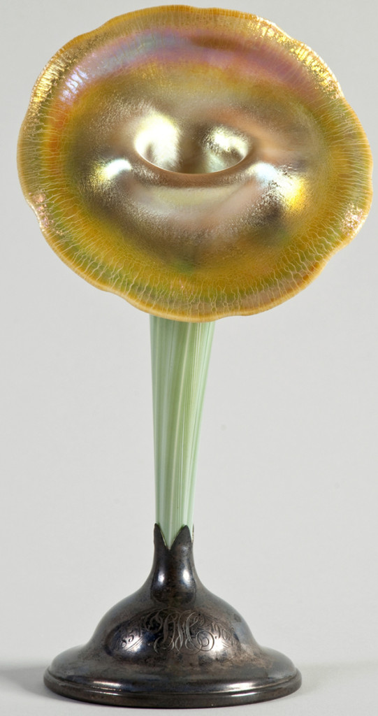 Vase, Quezal Art Glass & Decorating Company, Maspeth, Queens, N.Y., circa 1905; base: Herbst & Wassall, Newark, N.J., circa 1903-31. Blown glass, silver.