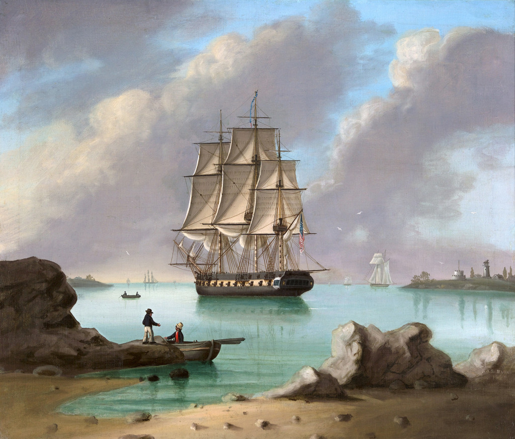 “US Frigate New Castle, New Hampshire” by John Samuel Blunt (1798-1835), signed J.S. Blunt and dated 1828, oil on canvas. Courtesy Roberto Freitas American Antiques & Decorative Arts.