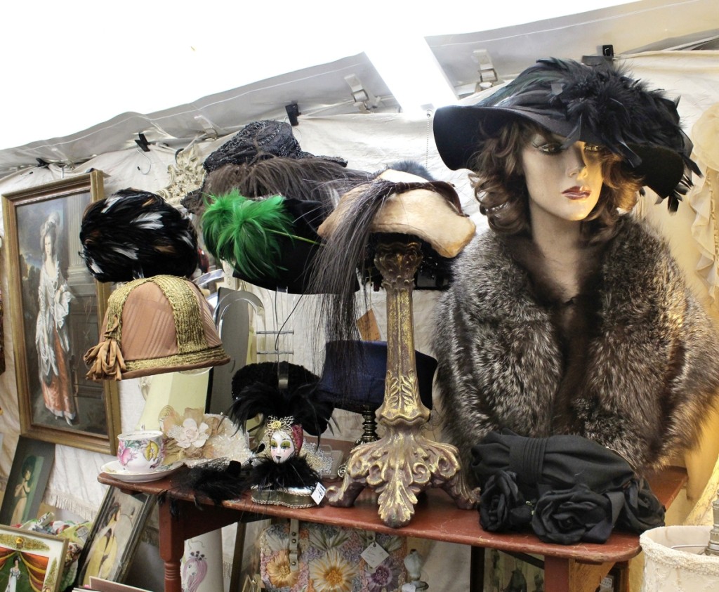 Vintage chapeaus at Patty Soobitsky, Charleton, Mass.   				                —Heart-O-The-Mart