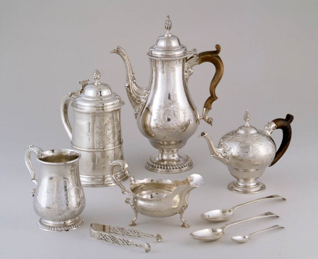 This beverage service of 45 pieces was the largest commission Revere executed. Coffeepot, tankard, teapot, butter boat, tea tongs and spoons made for Lois Orne and William Paine by Paul Revere Jr (1735-1818), 1773. Silver, wood. Worcester Museum of Art, Worcester, Mass.; Gift of Frances Thomas and Eliza Sturgis Paine, in memory of Frederick William Paine; Gift of Dr and Mrs George C. Lincoln of Woodstock, Conn., in memory of Fanny Chandler Lincoln (1959); Gift of Paine Charitable Trust (1965).