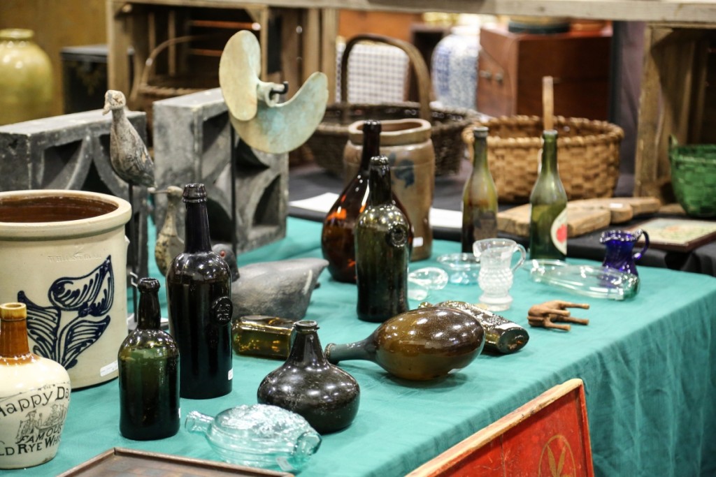 Glass bottles, including a dated 1809 English seal bottle, was with Matt Greig, Lewes, Del.