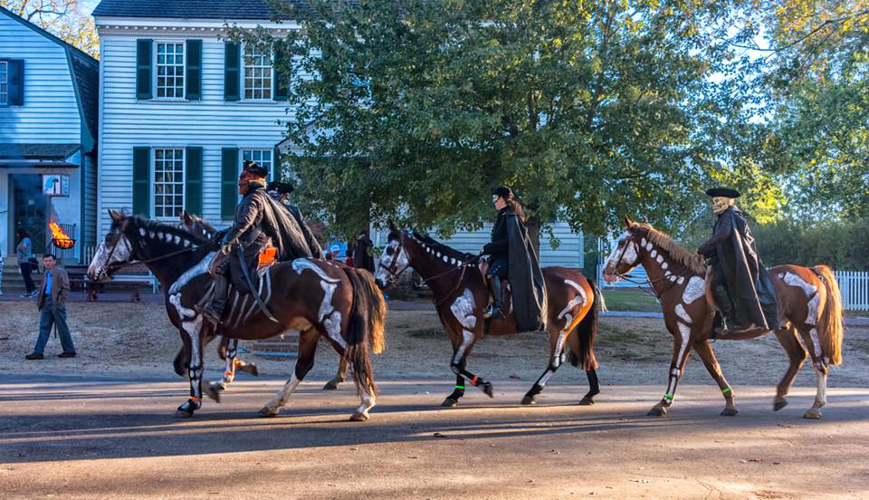 Haunted horsemen on their skeleton steeds in the Historic Area. Courtesy Colonial Williamsburg. 