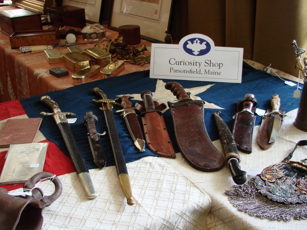 Parsonsfield, Maine, dealer The Curiosity Shop had a selection of edged weapons. The knives and swords were priced between $175 and $800.