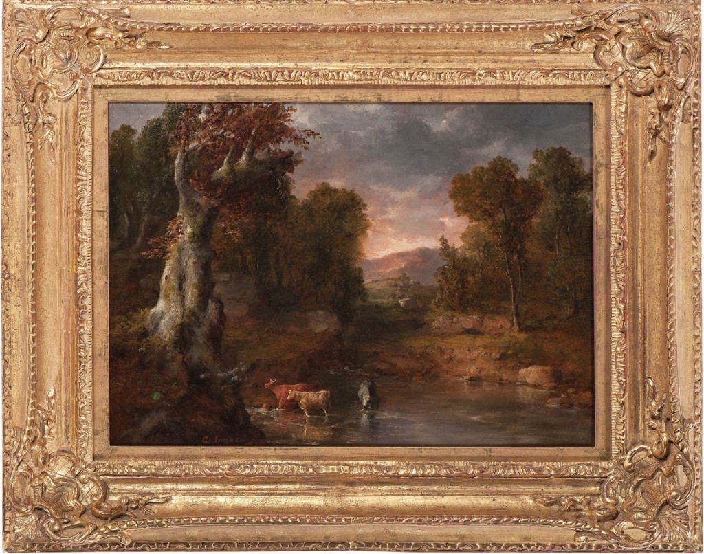 George Inness (1825-1894), “The Watering Hole,” 1850, oil on canvas, signed lower left, 16 by 22 inches, brought $45,000.