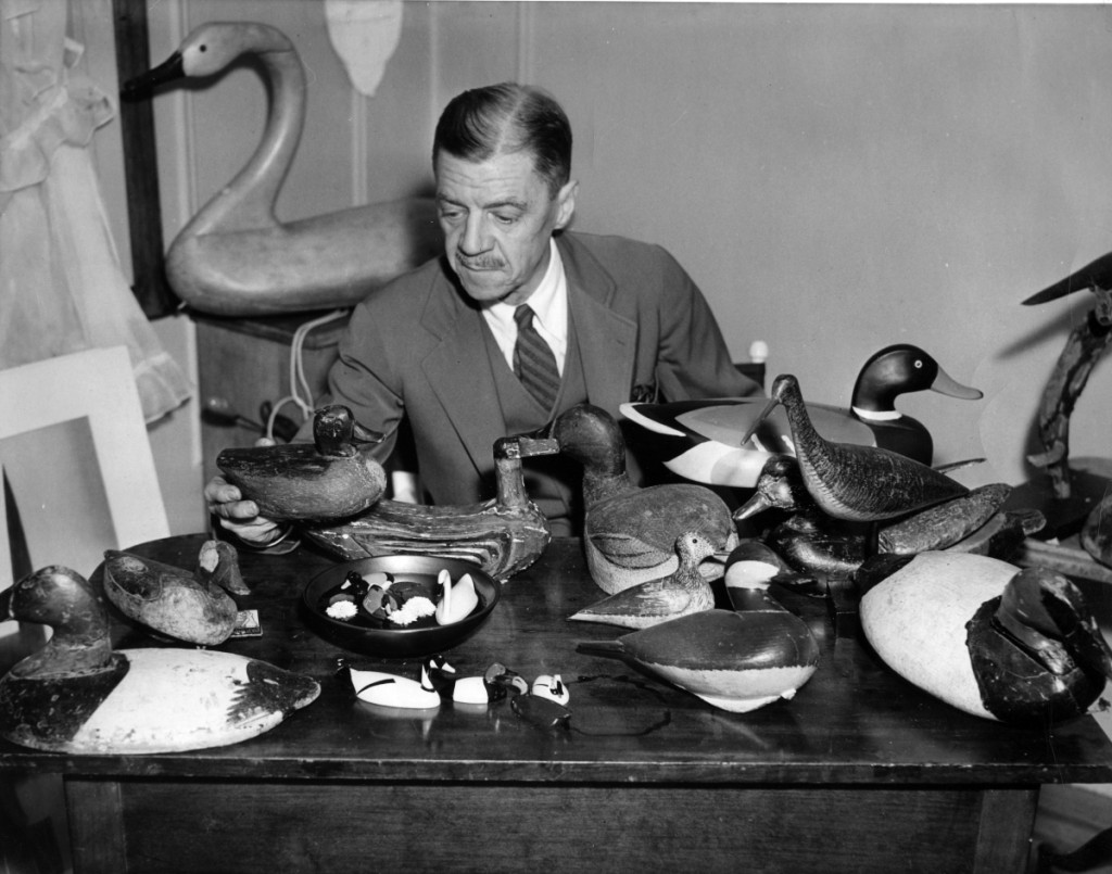 “Joel Barber with Decoys,” unidentified makers, date unknown.   Gelatin silver print, 8 by 10 inches. Joel D. Barber Papers. MS422.2.   Image courtesy Shelburne Museum.