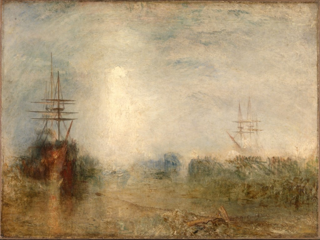 “Whalers (Boiling Blubber) Entangled In Flaw Ice, Endeavoring To Extricate Themselves” by J.M.W. Turner, exhibited 1846. Oil paint on canvas.