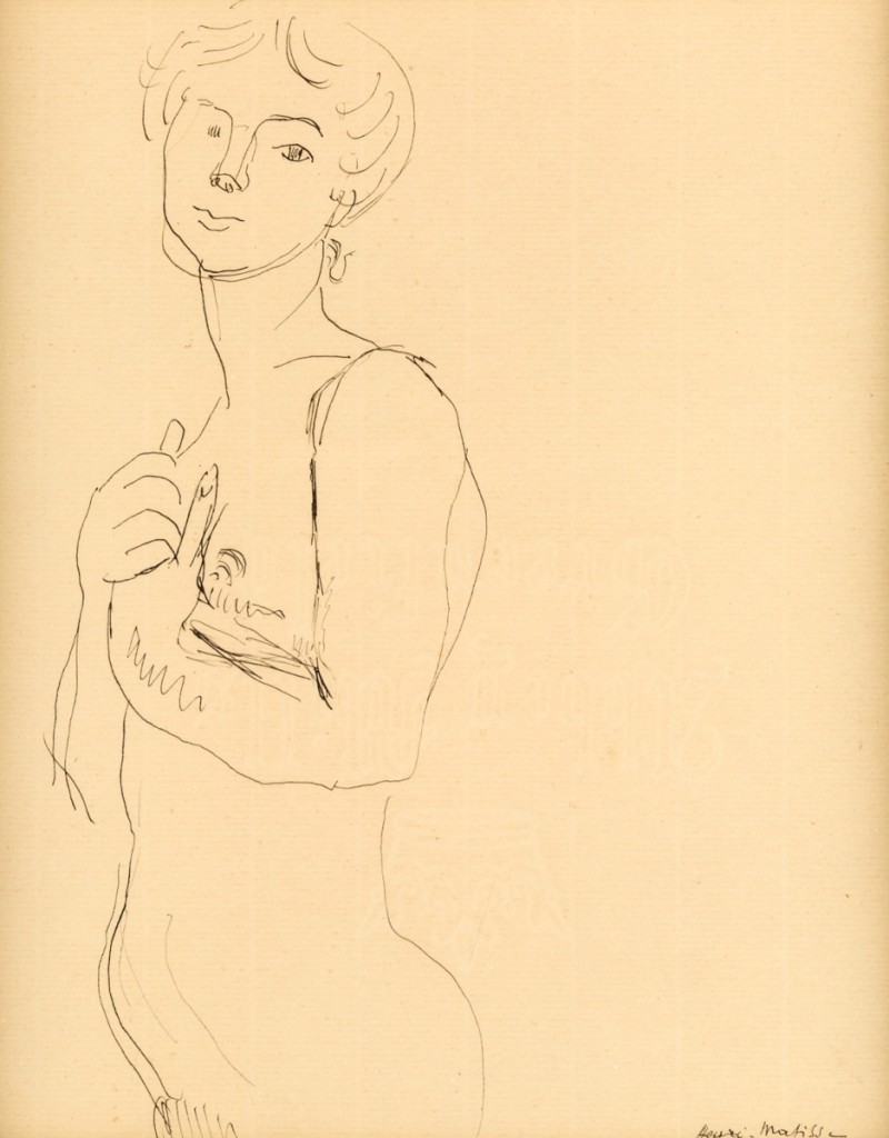 A good result for this sketch by Henri Matisse (French, 1869-1954) was $45,500. “L’Idole,” a 1906 pen and ink on paper, had been exhibited five times.