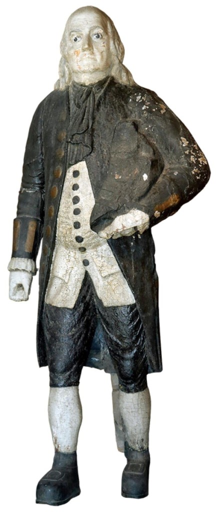 Tied for the top price of the sale was this 82-inch-tall steamship figurehead of Benjamin Franklin. The steamer of that name sunk in Lake Superior in 1850 and this figurehead was salvaged. It sold for $29,250 to a phone bidder, who had strong competition.