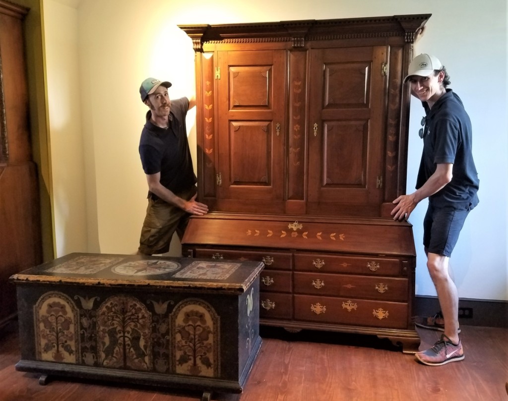 Pook & Pook helped with the move-in in late August. On long-term display in Gallery 4 is the circa 1780-1800 Lancaster or Lebanon County, Penn., wardrobe and desk, a promised gift to Historic Trappe from William K. du Pont. One of Minardi’s favorite pieces is Black Unicorn chest made for Catarina Zumbro of Bern Township in Berks County, Penn., in 1784. It is from a private collection. Photo Lisa Minardi.