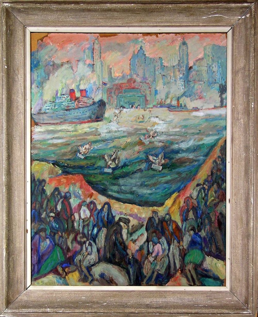 The highest priced item in the sale was this Expressionist painting by Abraham Manievich. It depicted immigrants on Ellis Island in New York harbor looking towards New York City, with ships in the harbor. It was titled “Hope of Immigration” and it sold for $14,400.