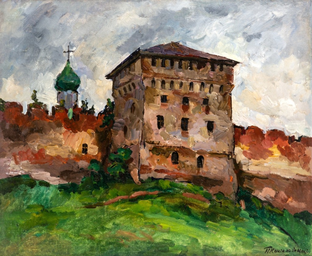 At $131,250, the third highest lot in the sale, was Petr Konchalovsky’s (1876-1956) 23- -by-31¾-inch oil on canvas titled “Panorama of Novgorod.”