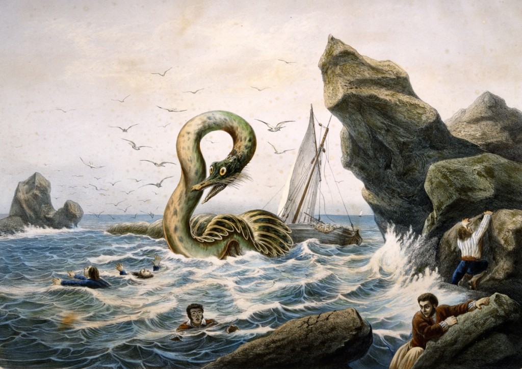 Yves, Active mid-1800s, Printed by Imprimeries Lemercier, Paris ,   “The Great Sea Serpent (Le Grand Serpent de Mer),” mid-1800s, Colored lithograph.