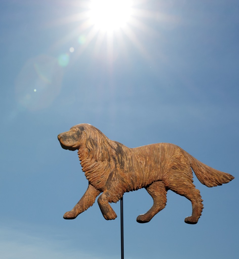 Technically not a weathervane but a weathervane mold was this carved painted and giltwood dog, in the manner of Harry Leech, Woburn, Mass., which carried the highest estimate of the group ($20/30,000). It made $22,500.