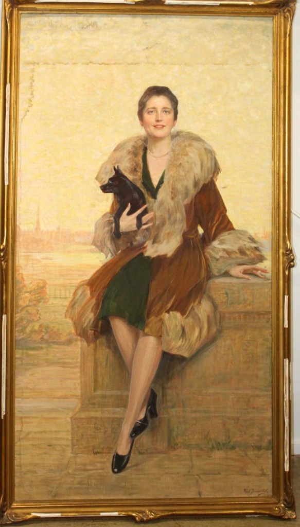 The highest price of the two-day sale was $21,850, paid for this large portrait of Mary Hinkley-Bergamini, dated 1926, by Serbian artist Paul Ivanovitch (Joanovits). It was one of three portraits by the artist and had come from a home on Lake Placid, N.Y., along with several other portraits of family members. All had been stored in the attic for years following a remodeling of the house by the owner’s third wife.