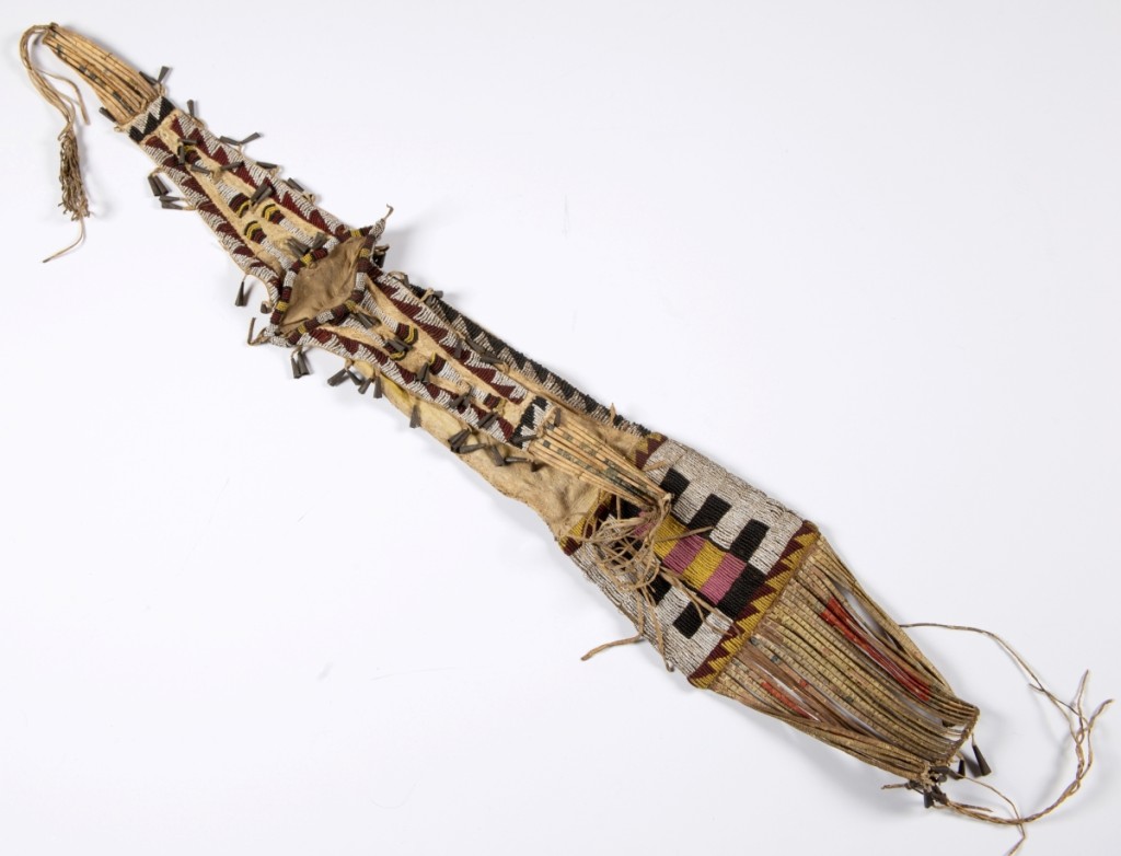 This Native American Plains Indian beaded and quilled pipe bag, circa 1870, topped out at $23,400 ($300/500).