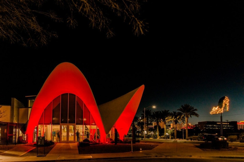 The Neon Museum Visitor Center is housed in the flaring Space Age lobby of the La Concha Motel, originally built in 1961.