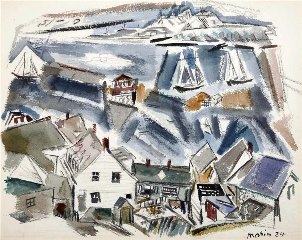 This watercolor by John Marin, signed and dated 1924, “Stonington Harbor, Deer Isle, Maine,” which sold for $97,600, was one of more than 30 works in the “A Maine Perspective” collection. It was one of the two paintings selling at that price.