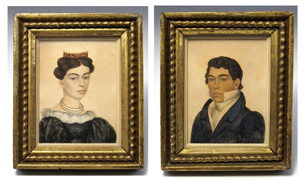 Sally Wetherbee Adams and Joseph S. Adams, attributed to Rufus Porter, circa 1833. Watercolor and graphite. Private collection.