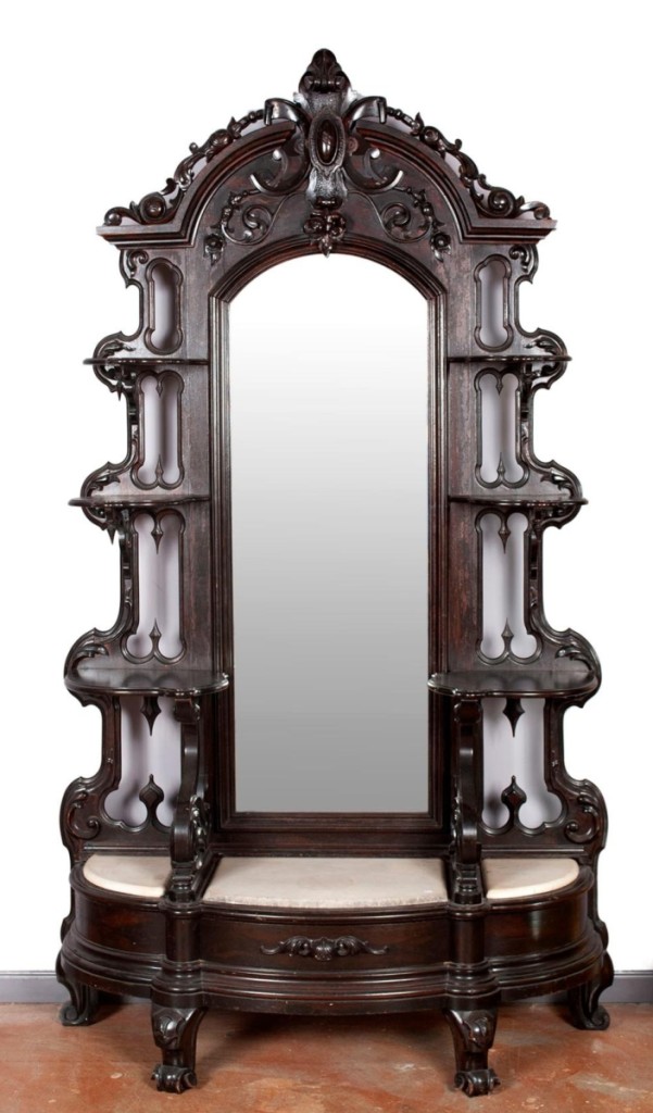 American Victorian mirrored back étagère, ebonize wood, late Nineteenth Century, $1,320.