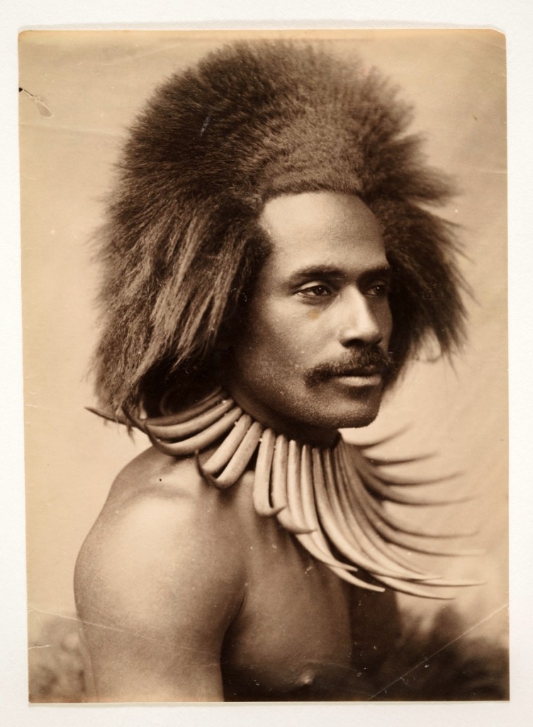 “Fijian Warrior (with Whale Tooth Necklace)” probably by John William (J.W.) Waters, 1880s. Albumen print, Los Angeles County Museum of Art. Partial gift of Mark and Carolyn Blackburn and purchased with funds from LACMA’s 50th Anniversary Gala and Fiji Water. Photo ©Museum Associates/LACMA.