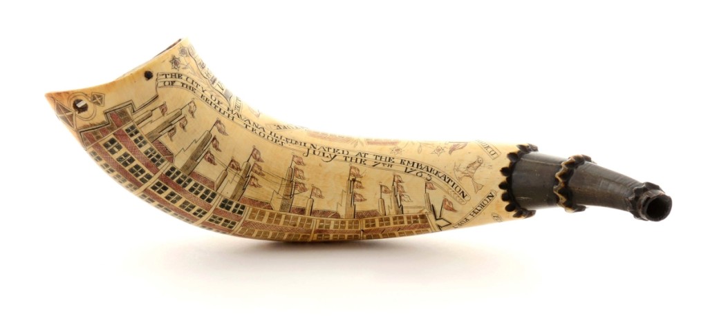 David Geiger’s phone bidder took this powder horn, engraved with a map of Havana, Cuba, to $50,430 ($30/60,000).