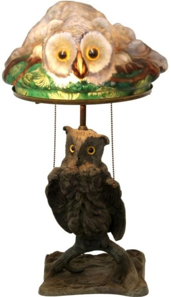 The day’s first lot, a rare white/grey owl Pairpoint puffy table lamp set the tone. It sold to a phone bidder for $78,650, nearly twice the high estimate.