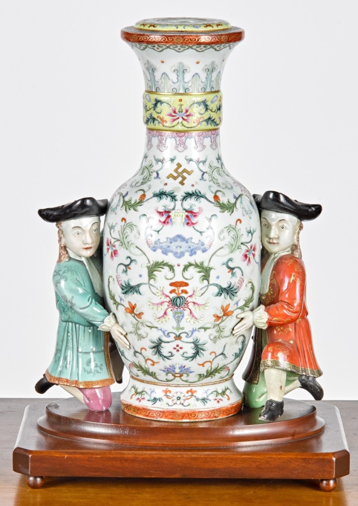 It was cataloged as Nineteenth Century Chinese export, but according to Ron Pook, it was Late Eighteenth Century and made for the Chinese market. Regardless, the top lot in the sale was this famille rose porcelain vase that saw competition from the United States as well as Asian and the United Kingdom. An institution in the midwestern United States bought it for $329,400 ($1/1,500).