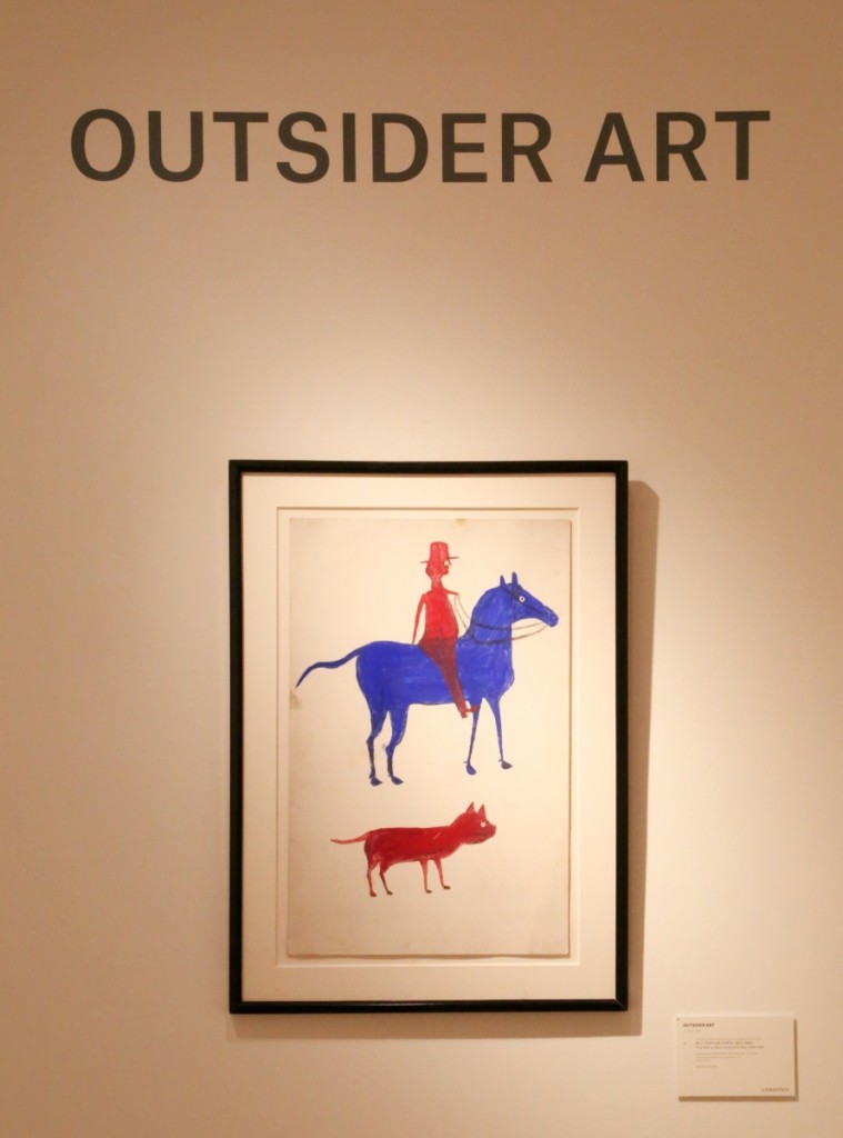 Walking into the gallery, folks were greeted by Traylor’s “Red Man on Blue Horse with Dog,” which proved to be the artist’s second highest work of the sale at $325,000. The placement of the sale title above the work was apt, as Traylor’s contributions would produce over a third of the sale total.