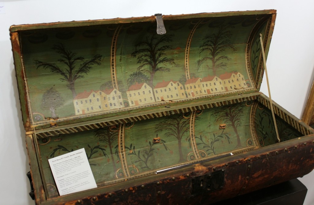 Sandy Jacobs had this wooden traveling trunk with painted-paper interior that had been in the Ralph Esmerian collection. Scott Bassoff, Sandy Jacobs Antiques, Swampscott, Mass.