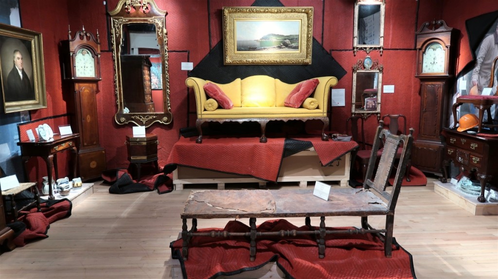 New York dealer Bernard and S. Dean Levy sold its centerpiece, a ball-and-claw foot Chippendale sofa made around 1768 in Boston or just north. Wallace Nutting illustrated the well-known sofa in his Furniture Treasury, volume 1.