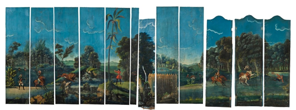 Wallpaper, Columbia County, Ga., 1850-60. Paint on paper, width 71-  inches. The Museum of Early Southern Decorative Arts (MESDA) transferred panels from this set to the Georgia Museum of Art, which is raising money for their conservation.