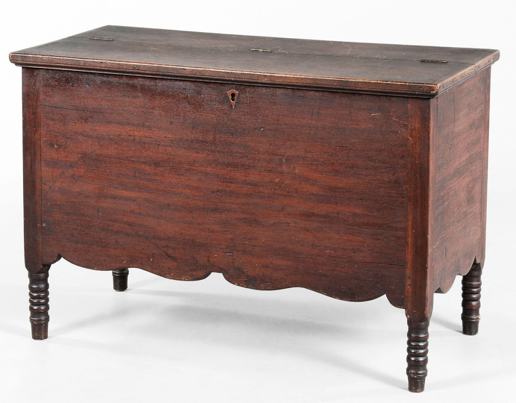Sugar chest attributed to Stephen H. White (1787-1857), Madison County, Ga., circa 1830-50. Walnut and yellow pine; 24½ by 36 x 17½ inches. Cobbham Collection by William Dunn Wansley.