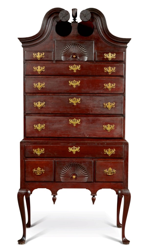 The top price achieved for the Singh Collection was $200,000 for this Chippendale Colchester, Conn., high chest of drawers. It went to a trade buyer in the room ($150/300,000).