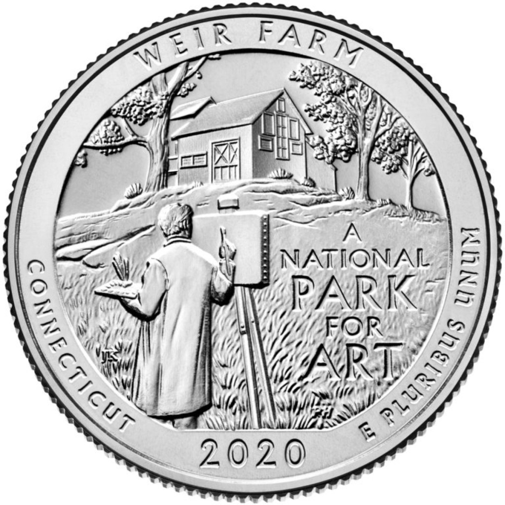 To be released in April, 2020 as part of the US Mint’s “America the Beautiful” series, Connecticut’s next state coin will feature it’s first National Park, Weir Farm.