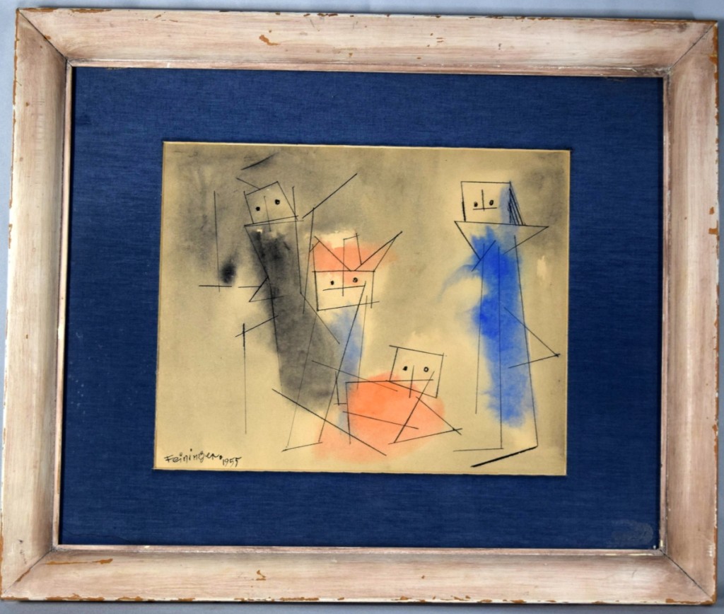 The highest priced item in the sale was a 1955 watercolor and ink by Lyonel Feininger. It was painted when the artist was 84 years old and it sold for $8,400 to Kevin Bruneau and Travis Landry of Bruneau & Co. Auctioneers.