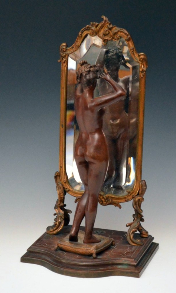 Leading the sale was Emile Pinedo’s bronze nude of a woman with a mirror. It realized $2,640 ($600-$1,200).