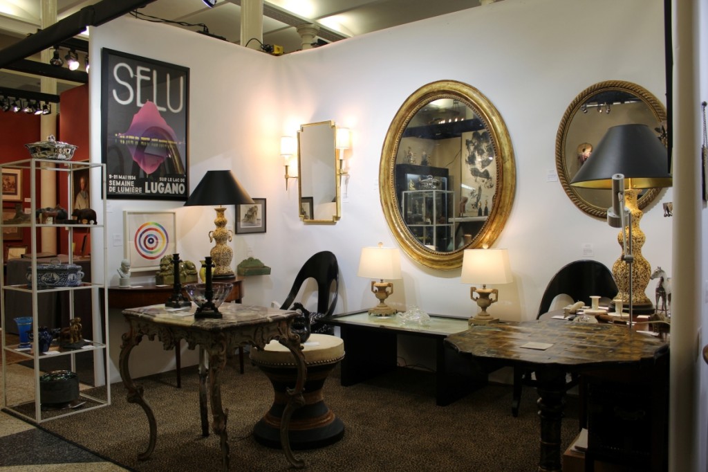 An interesting, eclectic mix of things drew interest at Andrew Spindler Antiques & Design, Essex, Mass., that included a compelling trio of giltwood mirrors that ranged from Nineteenth Century French rope twist to French oval to Twentieth Century geometric.