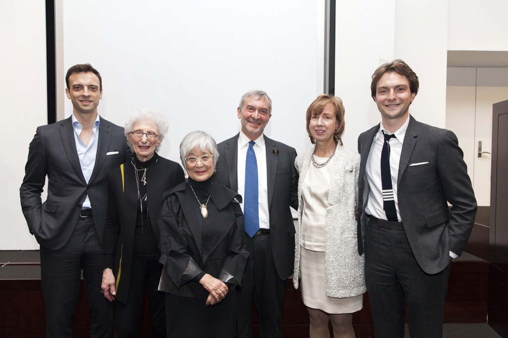 The recipients of the 2020 Eric M Wunsch Award for Excellence in the American Arts, presented by the Wunsch Americana Foundation, were Laura Beach, Lita Solis-Cohen and Mira Nakashima. From left, Eric Wunsch, Lita Solis-Cohen, Mira Nakashima, Peter Wunsch, Laura Beach and Noah Wunsch. Photo courtesy Christie’s.