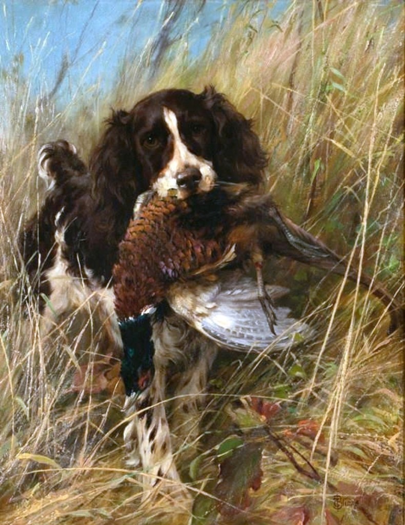 “English Springer Spaniel with Pheasant” by Thomas Blinks (English, 1860-1912), oil on canvas, 18 by 14 inches, $72,000 ($18/24,000). This painting by the self-taught artist was a favorite of noted sportsman and Hollywood fixture Robert Montgomery. Retailed by the Sporting Gallery and Bookshop of New York City in 1938, the work is an important representation of the breed from the golden era of sport.