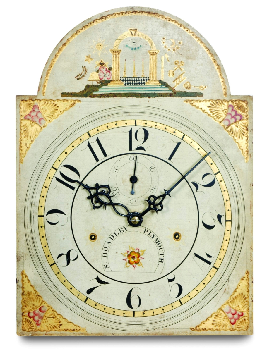 13-inch Silas Hoadley dial for Elijah Warner clock case, Philip Morris, Jr photo, courtesy Philip Morris, Jr.