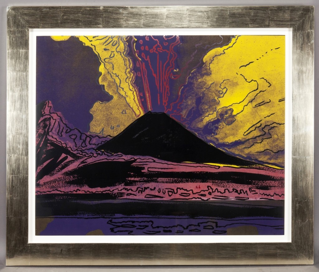 “Vesuvius” by Andy Warhol, 1985, color screen print, from the edition of 57 unique trial proof impressions, had an estimate of $25/35,000 and sold at $75,000.