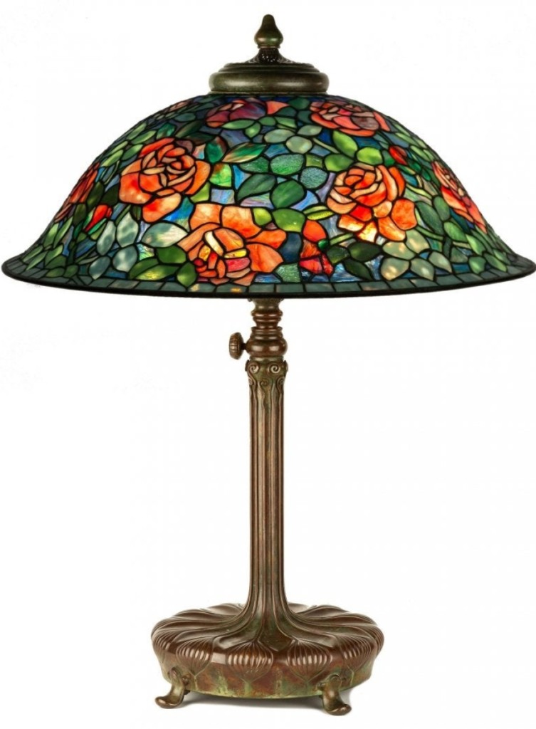 Shining brightest in the sale was this Tiffany Studios Rose table lamp, circa 1914, that brought $91,450. According to the auction catalog, the price of the shade at the time of production was $160, which was on par with the Peony and other floral designs by Tiffany ($75/125,000).