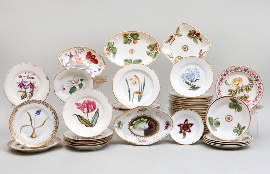 This assembled 49-piece Derby porcelain botanical part service made $7,995. It went to a private collector ($600/800).