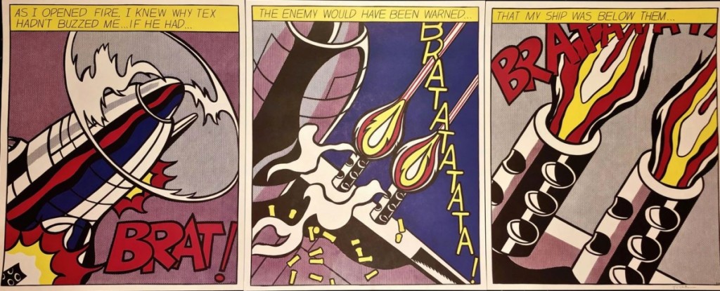 “As I Opened Fire” by Roy Lichtenstein, triptych, 1966, from a series published by the Stedelijk Museum, Amsterdam, went out at $2,952.