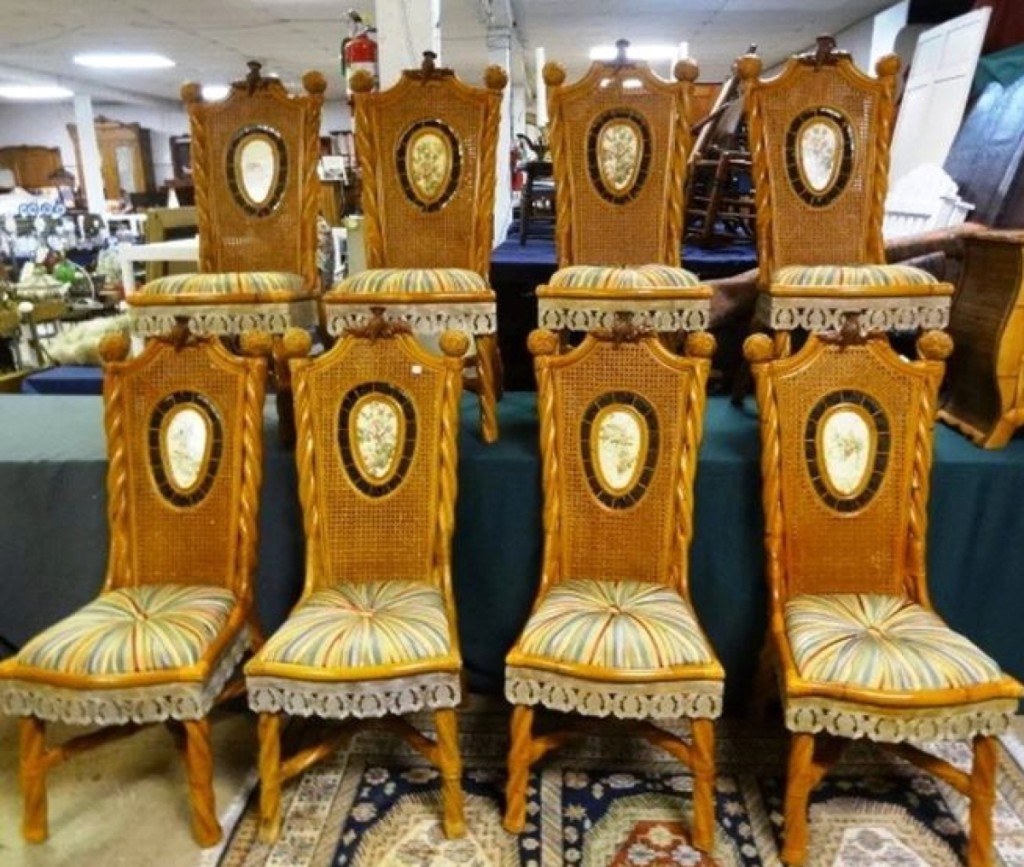 The original owner of these Mackenzie-Childs dining chairs paid $24,000 for the set. A more appropriate price was paid by the bidder, who nabbed the eight for $1,968.