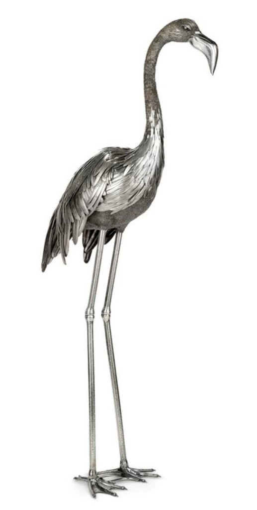 It was hard to miss the 58½-inch Flamingo in the room from Mario Buccellati, .800 silver, that sold for $75,000. A similar 21- -inch crane from the maker sold for $12,500 and a seagull took $3,125.