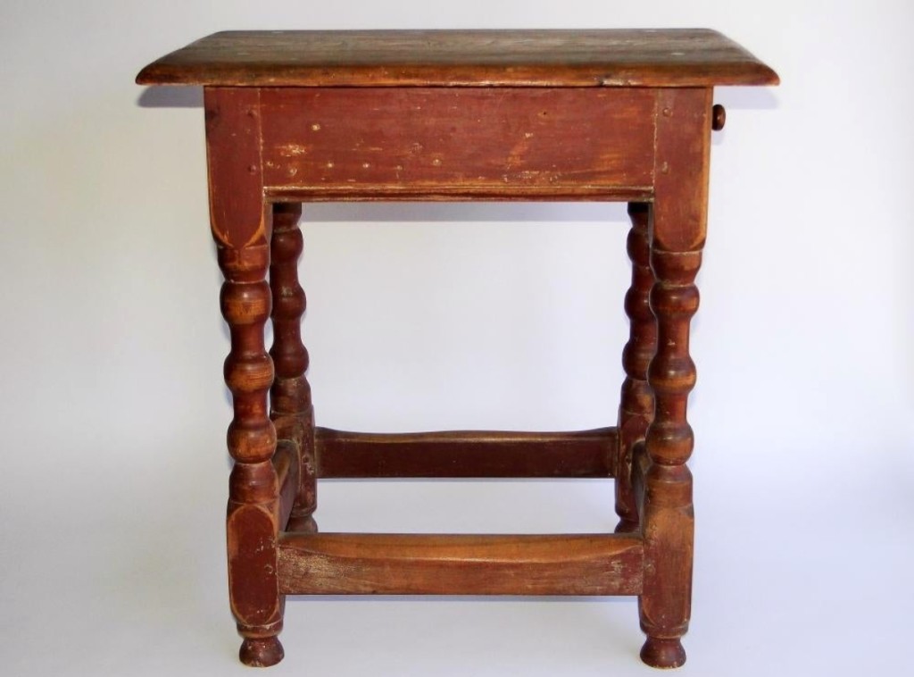 Standing tallest among all offerings was this early Eighteenth Century painted joint stool from New England that had the rare feature of a drawer. An identical example is in the collection of Winterthur Museum, Garden & Library. A private collector won the lot, taking it for $5,520 ($ ,000).